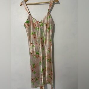 Floral Satin Slip Dress Chemise Nightgown